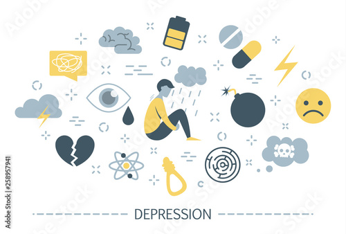 Depression signs and symptom. Infographic for people