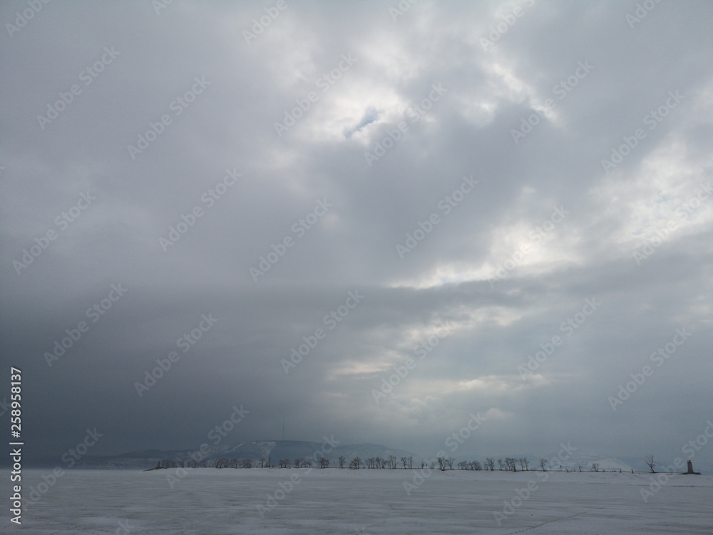 Russian landscape in early spring with melting snow Russian landscape in early spring with melting snow