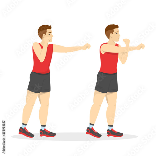 Man doing punches exercise. Arm workout in the gym.
