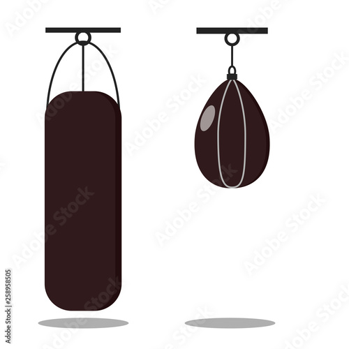 Set of boxing punching bag isolated on white background. Sport concept. Vector flat illustration