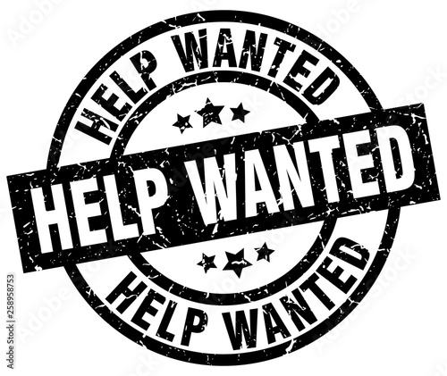 help wanted round grunge black stamp