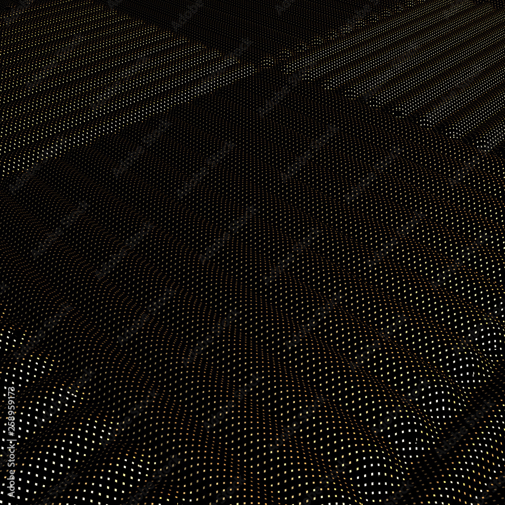 Black abstract waves with gold dots. Beautiful black background in modern style. Black abstract waves with gold dots. Beautiful black background in modern style.