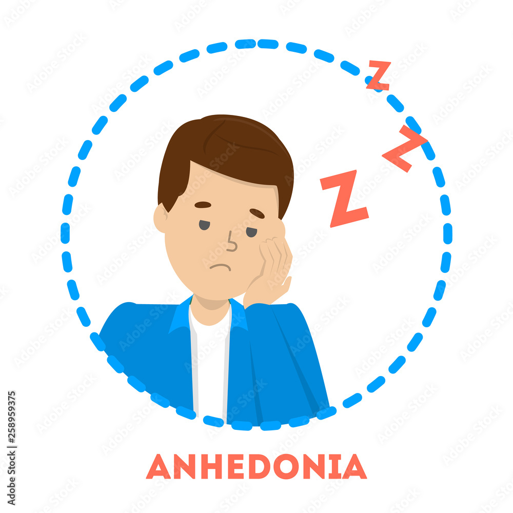 Anhedonia as symptom of schizophrenia. Man with fatigue Anhedonia as symptom of schizophrenia. Man with fatigue