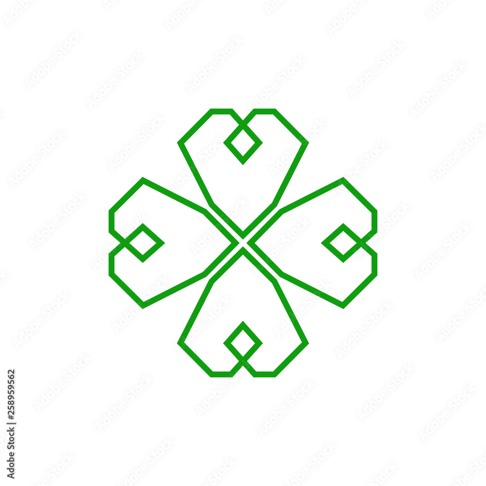 Four leaf green shamrock in Celtic style, St Patrick's day vector clover icon Four leaf green shamrock in Celtic style, St Patrick's day vector clover icon