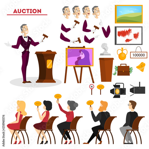 Auction concept. Taking action in auction and bidding price