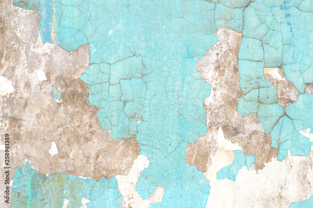 Fototapeta premium Peeling paint on wall blue grunge material texture