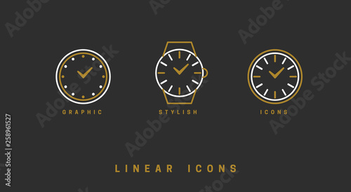 Icons clock linear style. Time icon vector graphic.