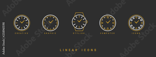 Icons clock linear style. Time icon vector graphic.