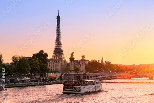 Photography Paris Cityscape, sunset on Seine river