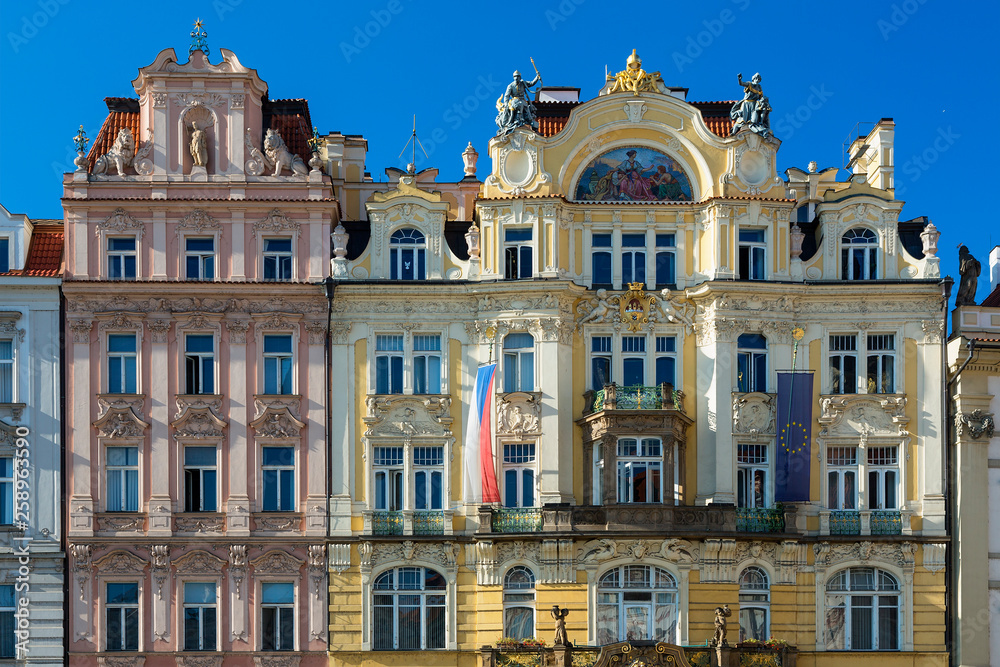 Prague, Art Nouveau buildings lining the Old Town
