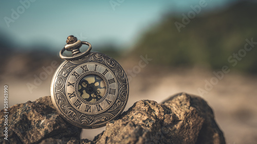 Vintage Engraved Watch On Stone Blurred Background