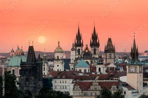 Czech Republic, Skyline of Prague at Dusk