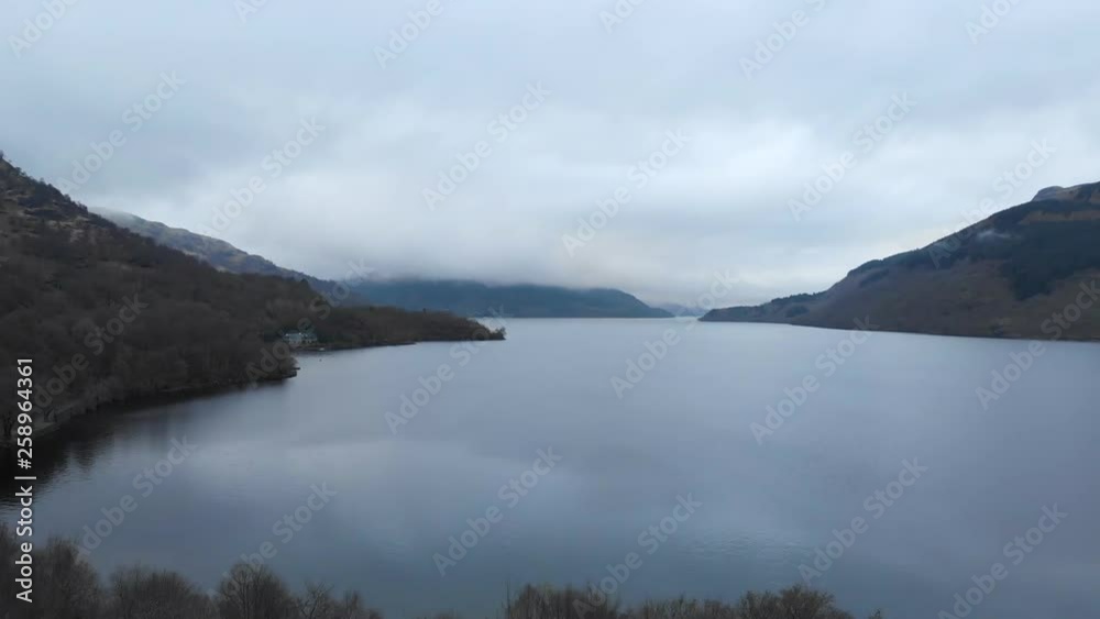 Beautiful Loch Lomond Aerial View, Overcast in Winter. Beautiful Loch Lomond Aerial View, Overcast in Winter.
