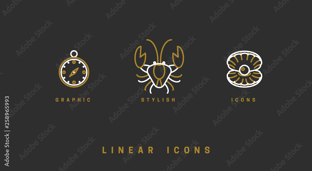 Set of vector, nautical icons. Linear illustrations Set of vector, nautical icons. Linear illustrations