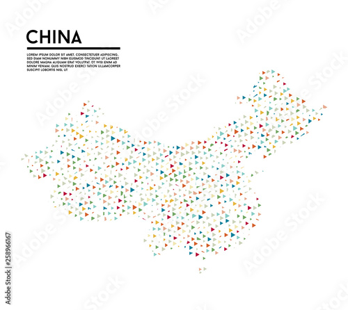 Geometric simple minimalistic style China map background. Colorful triangles on white background. Triangular pattern for your business design. Vector.