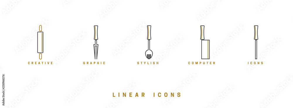 Icons Kitchen tool in linear style. set icon cutlery vector graphics Icons Kitchen tool in linear style. set icon cutlery vector graphics