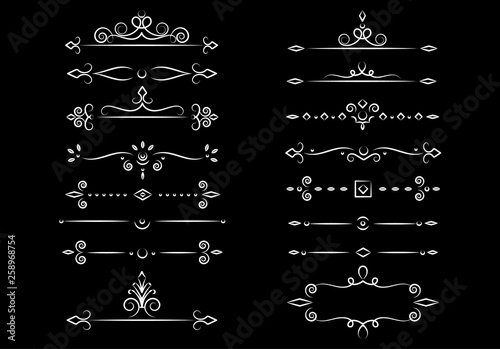 Set of decorative elements for design. Vector, vintage, antique style.