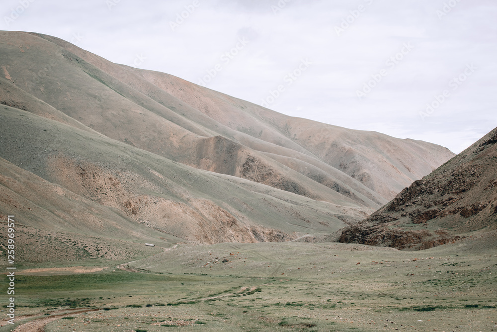 brown rocks mountain. Large boulders stones rocks of Mongolia
