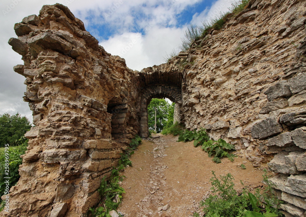 the walls of the old castle tower