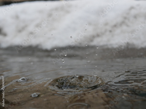 Polonne / Ukraine - 31 January 2019: Close up on water drop with water wave