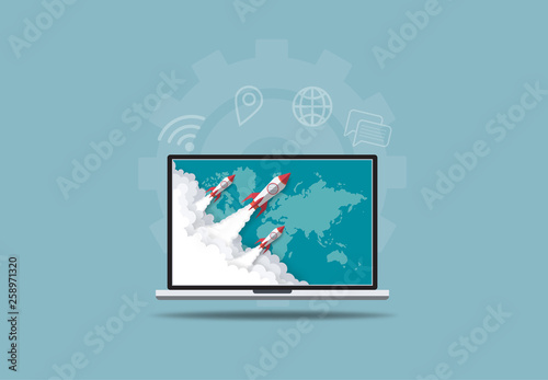 Rocket flying out of laptop screen