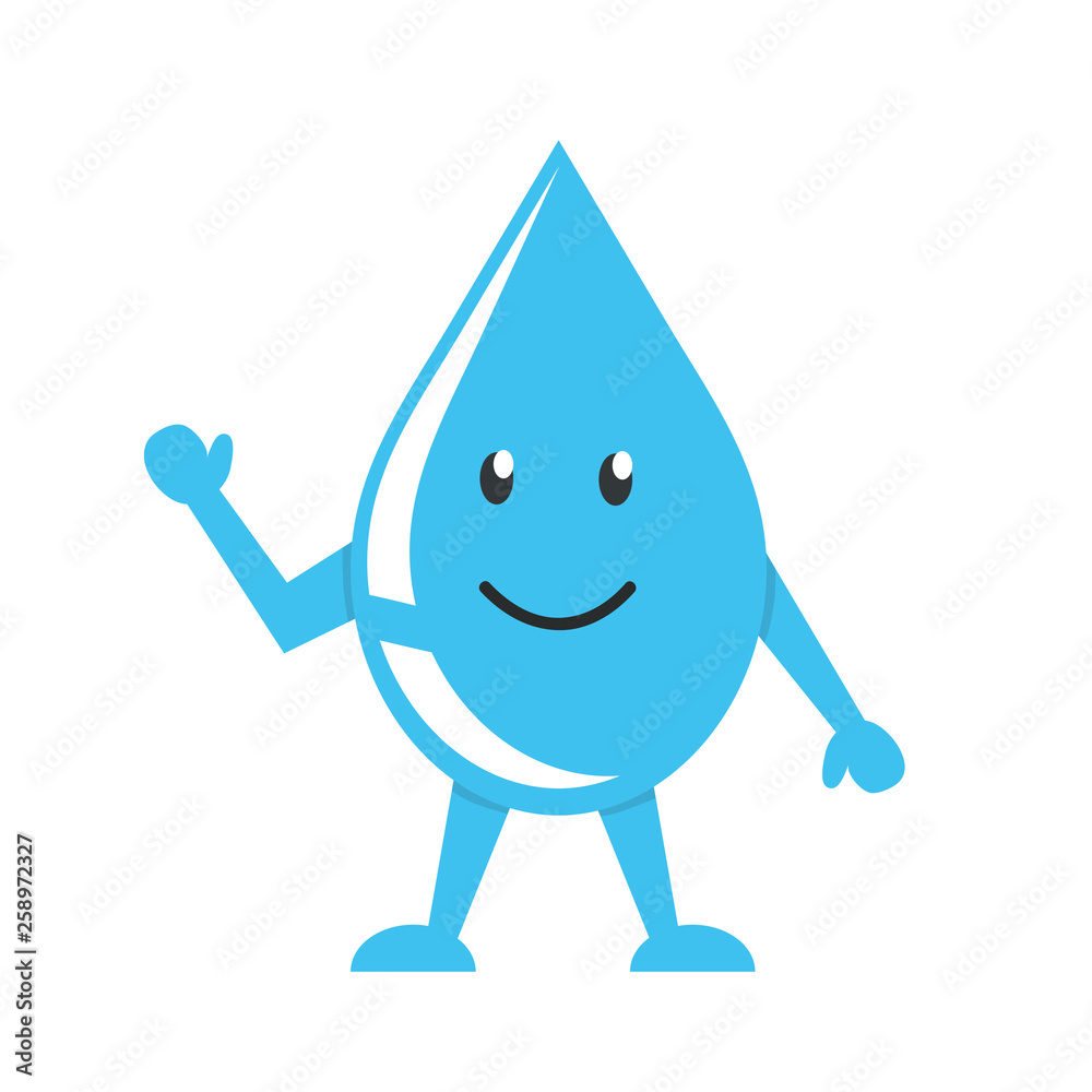 Happy little water drop cute character, isolated in white background. World water day. Vector illustration Happy little water drop cute character, isolated in white background. World water day. Vector illustration