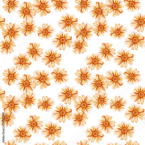 Seamless pattern with yellow orange daisies.