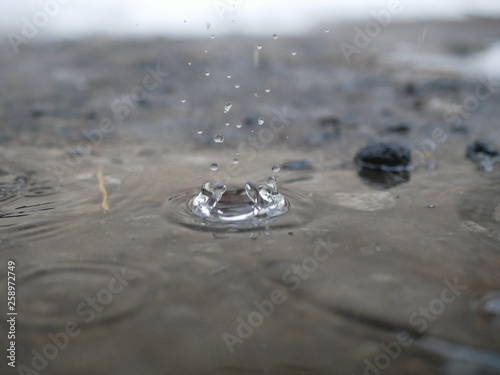 Polonne / Ukraine - 31 January 2019: Close up on water drop with water wave