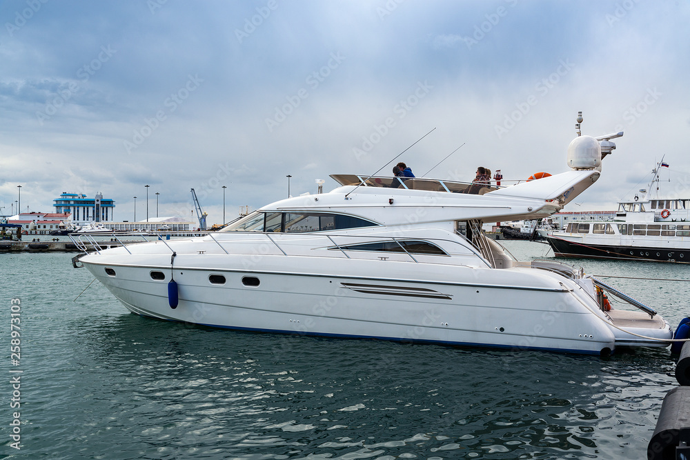 White yachts in the port of Sochi, Russia. White yachts in the port of Sochi, Russia.