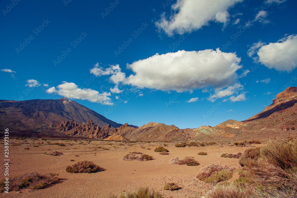 Brightly colored sands of the desert landscape of Tenerife Canary Islands Spain