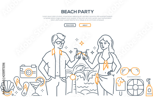 Beach party - modern line design style banner