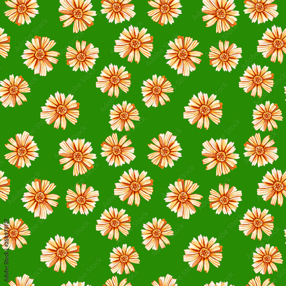 Seamless pattern with yellow orange daisies. Seamless pattern with yellow orange daisies.