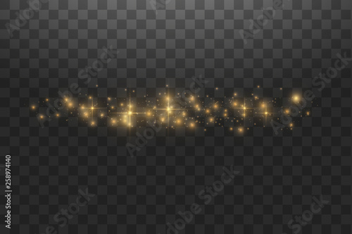 Vector golden cloud glitter wave abstract illustration. White star dust trail sparkling particles isolated on transparent background. Magic concept