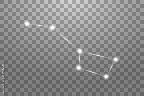 Big Dipper Zodiac Sign of the Beautiful Bright Stars on a transparent background. Vector Illustration