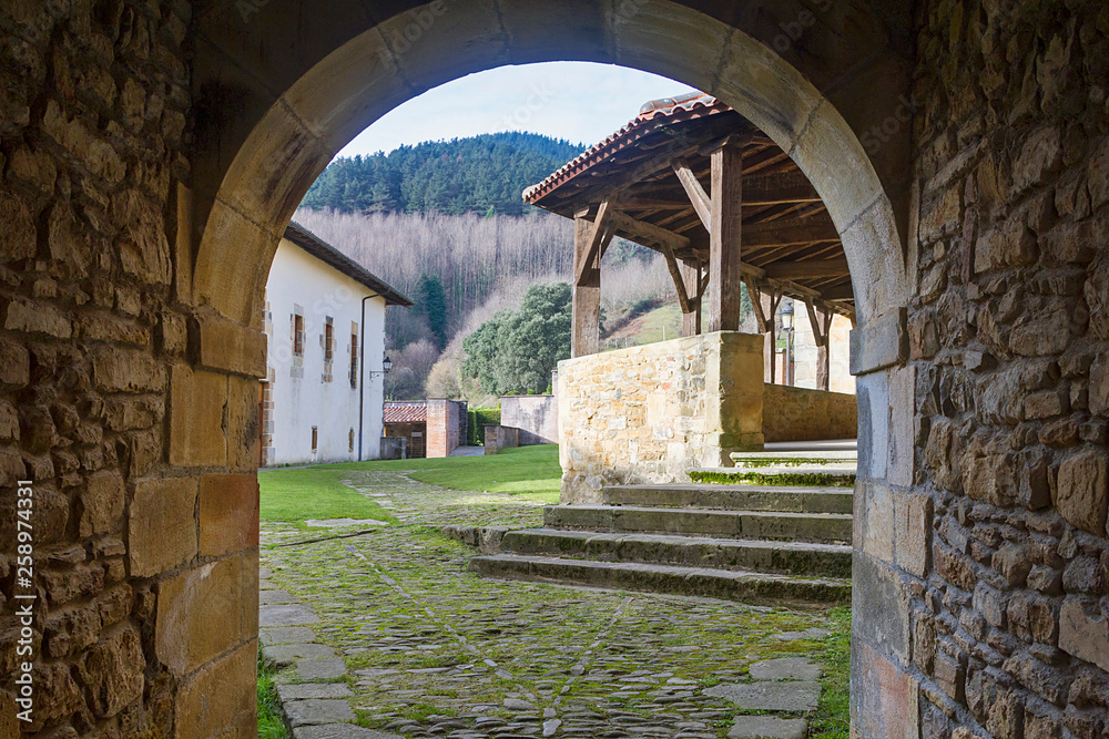 Bolibar town and Zenarruza monastery in Vizcaya, Spain