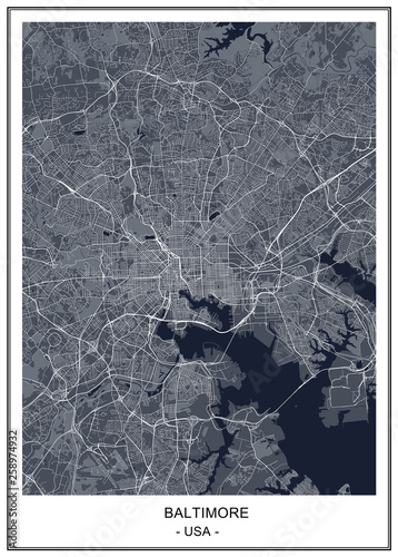 map of the city of Baltimore, Maryland, USA