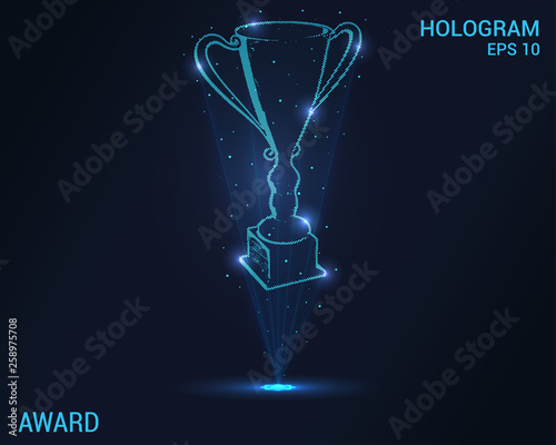 The award is a hologram. Digital and technology sports cup background. Futuristic design award.
