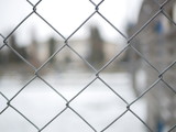 Polonne / Ukraine - 2 February 2019: Fence metal mesh background