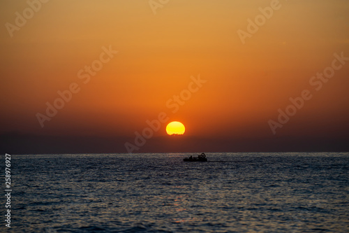 Fototapeta Naklejka Na Ścianę i Meble -  Early summer morning bright sky Beach in Crete