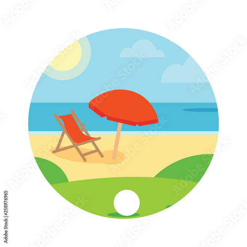 Beach and Umbrella with Chair. Summer Beach Background