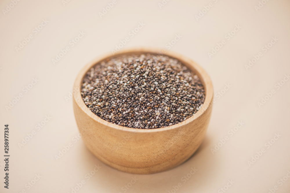 Close-up of raw, unprocessed, dried black chia seeds Close-up of raw, unprocessed, dried black chia seeds