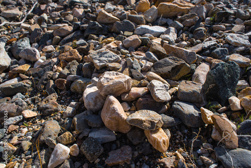 Rocks on the desert floor make a textured graphic look