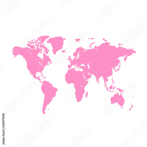 World map background. Grunge illustration of silhouettes world map. Pink blank vector world map.