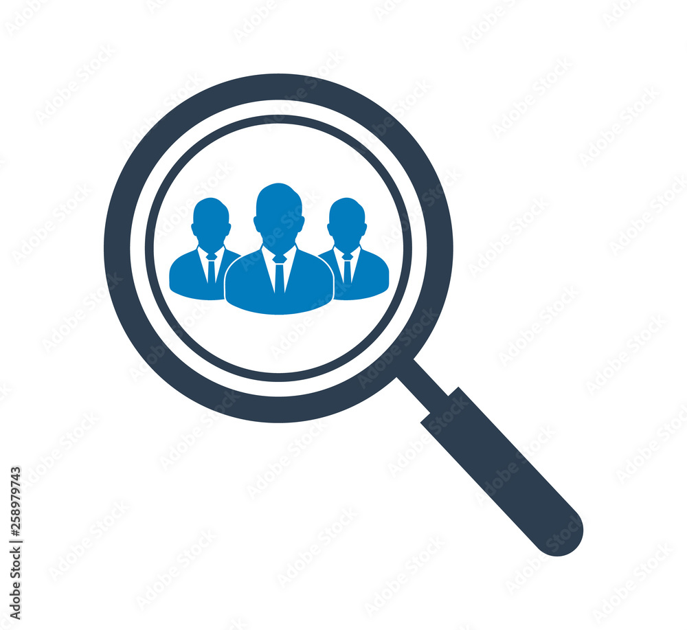 Human Resource Icon with Magnifying glass symbol. Human Resource Icon with Magnifying glass symbol.