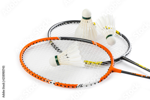 Badminton rackets and feather shuttlecocks