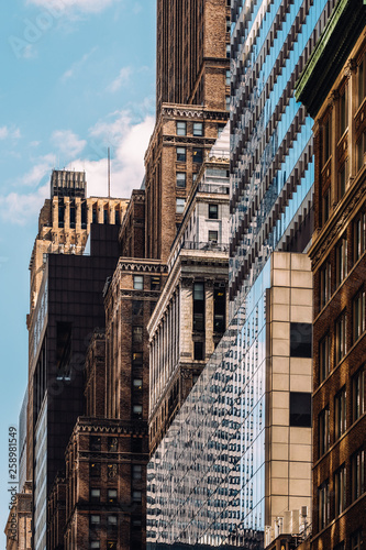 Close-up view of old and modern skyscrapers in Murray Hill Midtown Manhattan New York City
