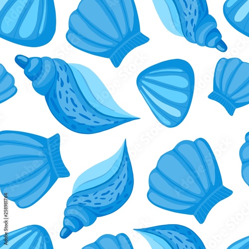 Seashells vector seamless pattern. Abstract marine wallpaper.