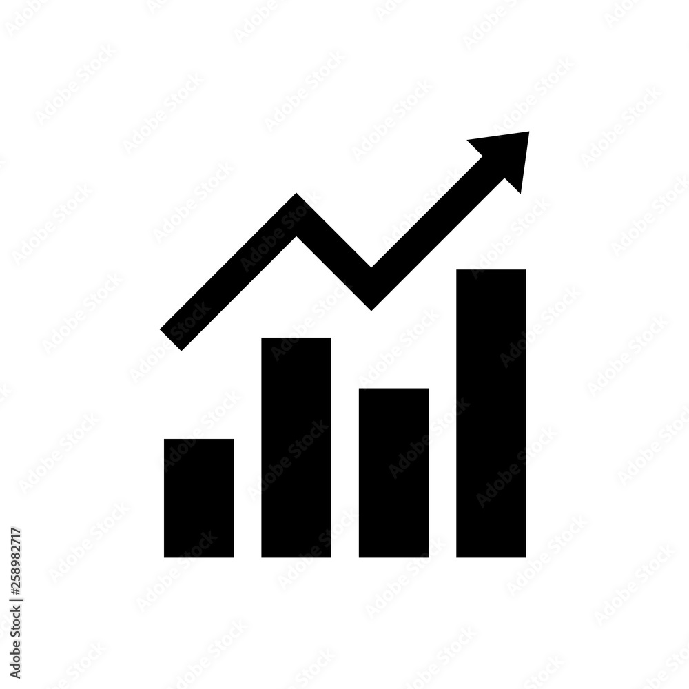Growing graph Icon. Chart icon. Graph Icon in trendy flat style isolated on white background Growing graph Icon. Chart icon. Graph Icon in trendy flat style isolated on white background