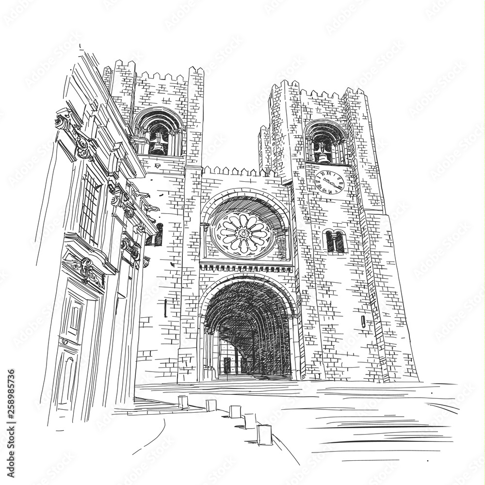 Se Cathedral in Lisbon - Vector illustration, hand drawing 