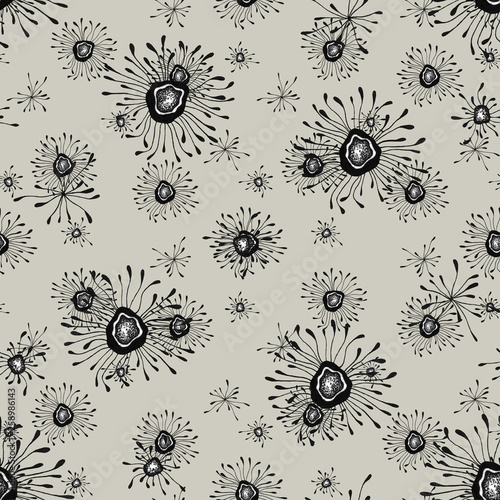  seamless pattern. abstract ornament on a gray background, abstract flowers or bacteria